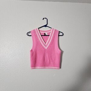 H&M Pink Knit Vest with White Trim Sz XS